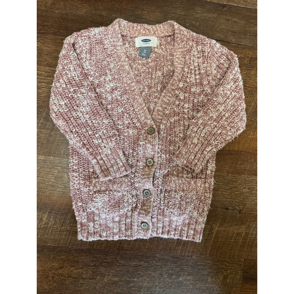 Old Navy Girls 3T Mauve Gold Sparkle Marled Knit Button Cardigan Sweater